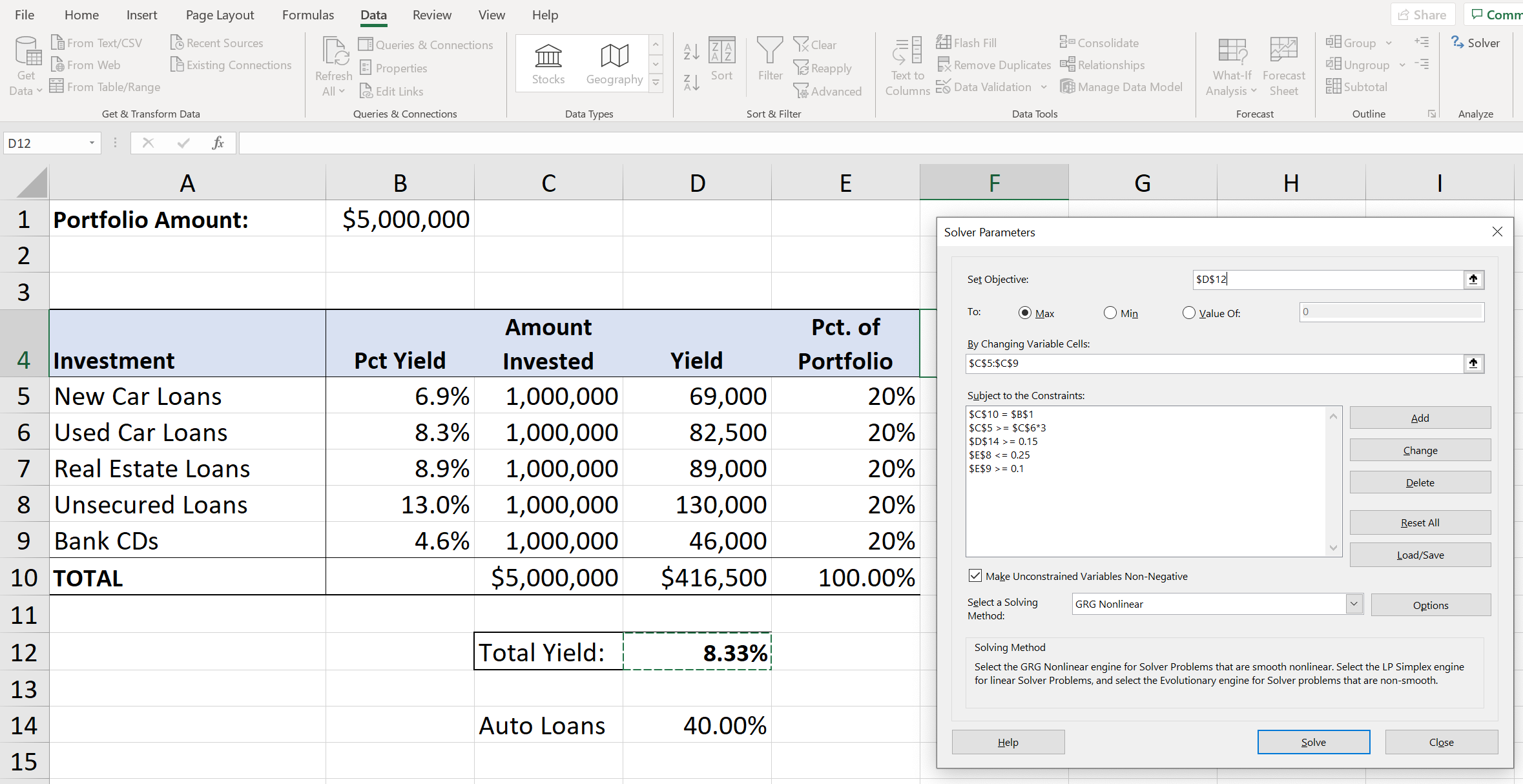 Data Analysis: Solver