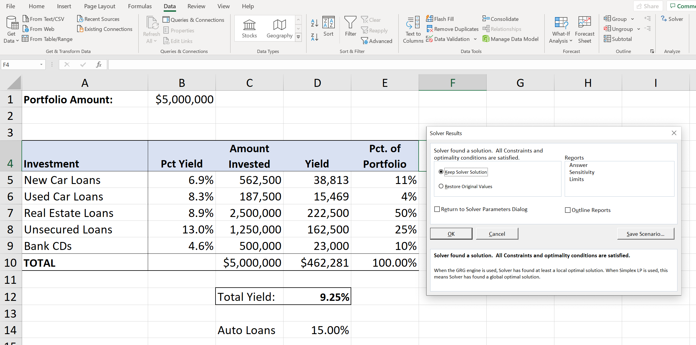 Data Analysis: Solver